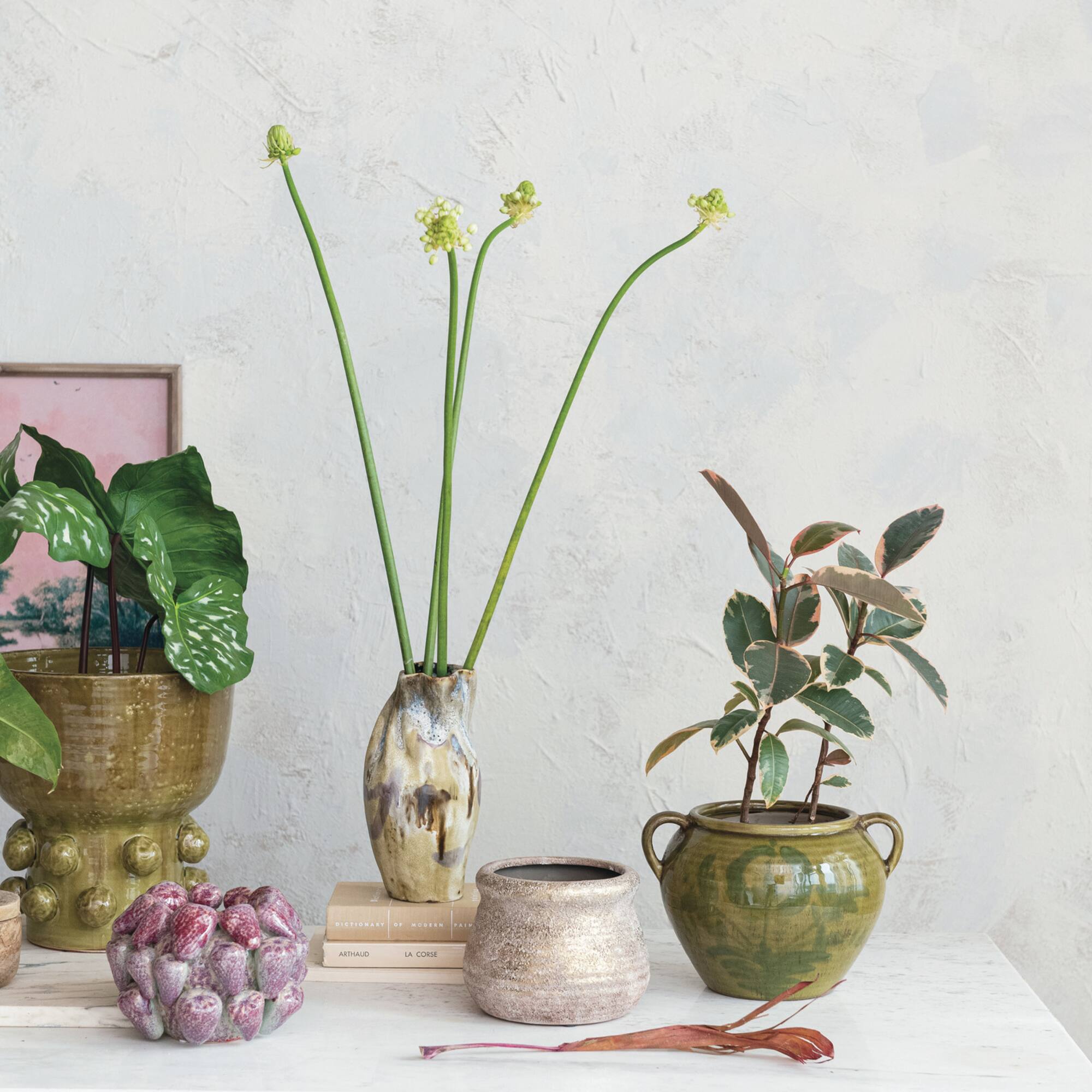 Hello Honey® 10.75" Green Hand-Painted Terra Cotta Urn with Reactive Glaze